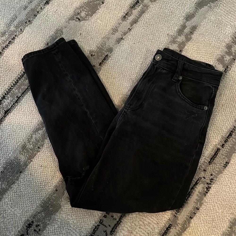 womens black straight leg jeans note: size is 0 short